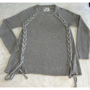 Blugirl Shaker Knit Sweater Womens Large Gray Lace Up Side Boho Pullover Crew